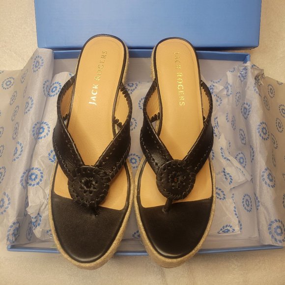 NWT Jack Rogers Black Rowan Platform Leather Espadrille Women's Size 9 - Picture 6 of 6